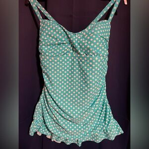 Ocean Dreams Turquoise and White Polka Dot Swim Dress